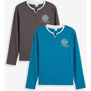 Henley shirt (set van 2), lange mouw