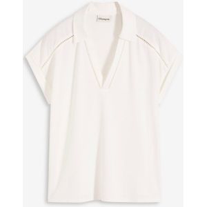 Poloshirt van viscose met kanten inzetstuk