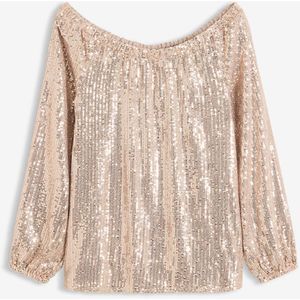 Oversized carmen-shirt met pailletten