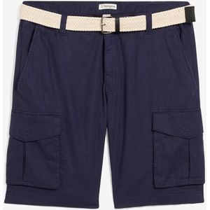 Cargo bermuda met linnen en riem, regular fit