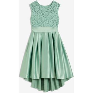 High-low jurk van glanzend satijn met kant