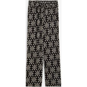 Gedessineerde crinkle broek van viscose met high waist comfortband