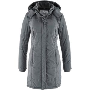 Lange gewatteerde jas met kraag en capuchon