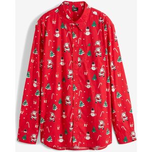Overhemd van katoen met kerstprint en lange mouwen