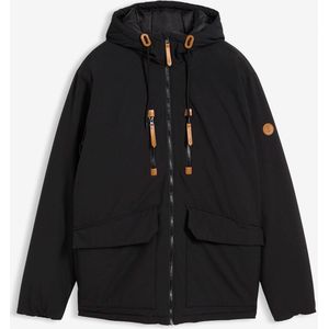 Gewatteerde parka met capuchon en imitatieleer