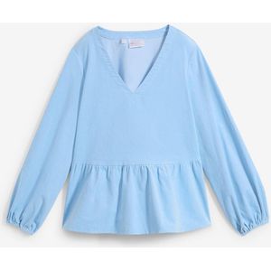 Tuniek van stretch corduroy met peplum, lange mouw