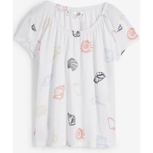 Gedessineerd carmen-shirt met ronde hals van biologisch katoen