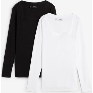 Longsleeve met carréhals (set van 2)