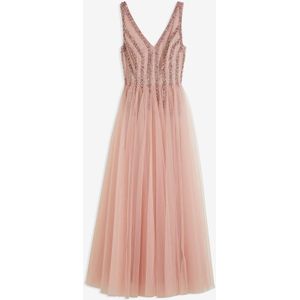 Maxi jurk van fijne tule met paillettenborduursel