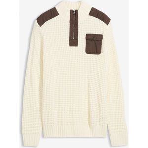 Grof gebreide trui met geweven inzet