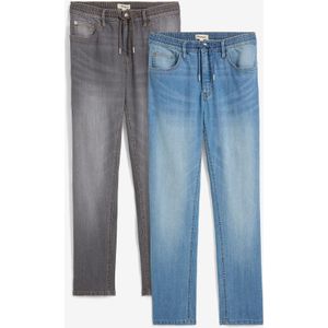 Lichte regular fit stretch jeans met elastische tailleband, straight (set van 2)