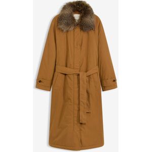 Gewatteerde trenchcoat met afneembare bontkraag