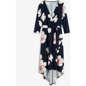 High-low jurk van jersey met strikceintuur