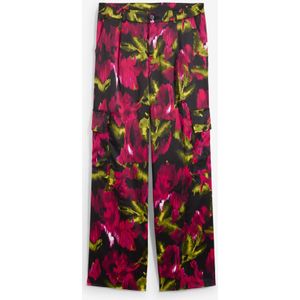 Satijnen cargo broek met bloemenprint