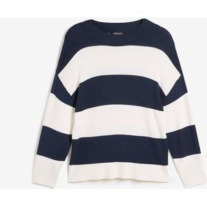 Fijngebreide trui met ronde hals en blokstrepen