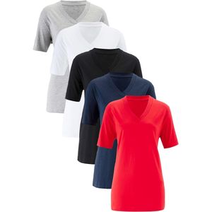 Wijd longshirt met V-hals, korte mouw  (set van 5)