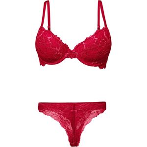 Voorgevormde bh met beugels + string van zachte kant (2-dlg. set)