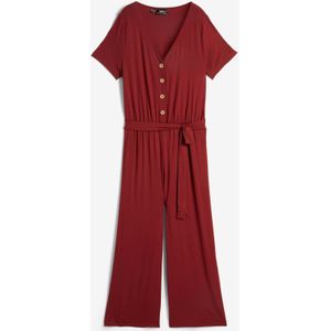 Jersey jumpsuit met V-hals, korte mouw