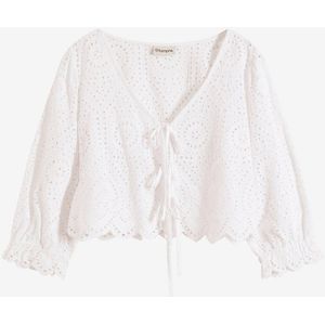 Blouse met broderi anglaise en pofmouwen