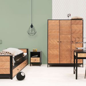 Bopita Job Kinderkamer Vintage Honey | Bed 90 x 200 cm + Bureau + Kast 3-Deurs