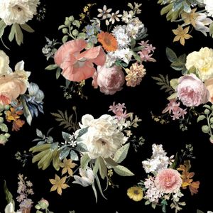 Estahome Vintage Bloemen Fotobehang  - 2 x 2,79 m - Multicolor Op Zwart