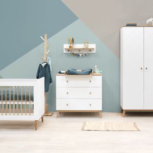 Bopita Paris Babykamer Wit / Eiken | Bed 60 x 120 cm + Commode + Kast 3-deurs
