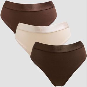 MP middelhoge string voor dames (verpakking met drie stuks) - Donkerchocoladebruin/bruin/roomgeel - XS