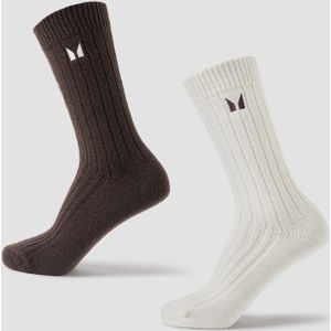 MP grofgebreide lifestylesokken (verpakking met twee stuks) - Lichtroomwit / Chocoladebruin - UK 2-5