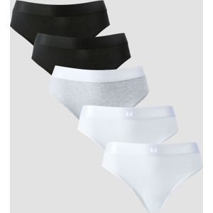 MP middelhoog bikinibroekje voor dames (verpakking met 5 stuks) - Wit / Zwart / Gemêleerd grijs - XS