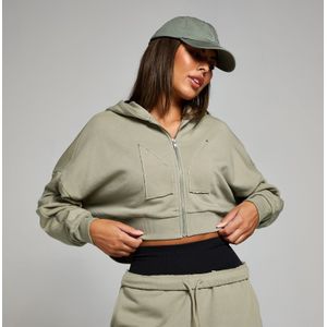 MP geropte hoodie met rits en opgestikt motief - Donkersaliegroen - XS