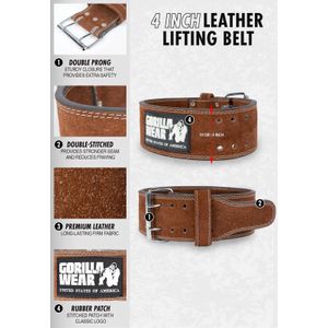 Gorilla Wear 4 Inch Leather Lifting Belt - Brown - L/XL