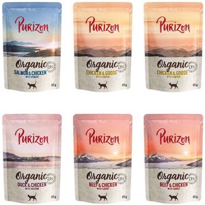 Voordeelpakket: Purizon Organic 24 x 85 g - Gemengd pakket (8x kip, 8x rund, 4x zalm, 4x hert)
