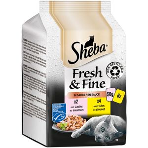 Megapack Sheba Fresh & Fine Kattenvoer 6 x 50 g - Zalm en Kip in saus