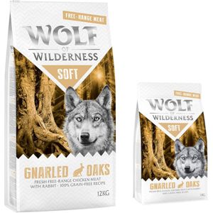 12 2kg Gratis! 14kg Gnarled Oaks Scharrelkip & Konijn Soft Wolf of Wilderness Hondenvoer