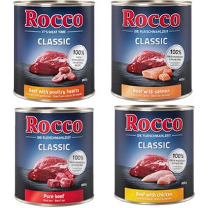 Voordeelpakket Rocco Classic 24 x 800 g Hondenvoer - Mix: Puur Rund, Kip, Zalm & Gevogeltehart