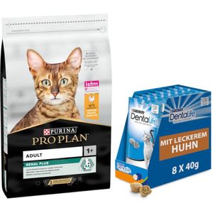 10 kg PURINA PRO PLAN  8 x 40 g Dentalife Dagelijkse tandverzorgingssnacks gratis! - Adult Renal Plus rijk aan Kip