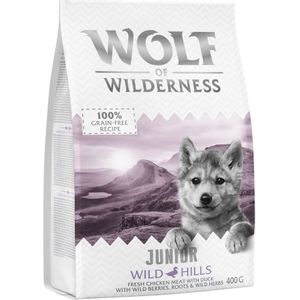 Probeer nu! Wolf of Wilderness Droogvoer, Enkele Blikken & Snacks - Junior Wild Hills - Eend  400 g droogvoer