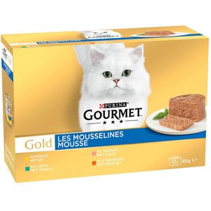 12x85g Mix (Konijn/Kip/Zalm/Nieren) Gourmet Gold Paté Kattenvoer