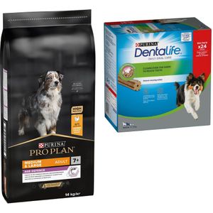 12 kg / 14 kg Pro Plan Dog  Gratis Dentalife snacks! - Medium & Large Adult 7  Kip & Rijst (14 kg)  Dentalife Medium (24 stuks)
