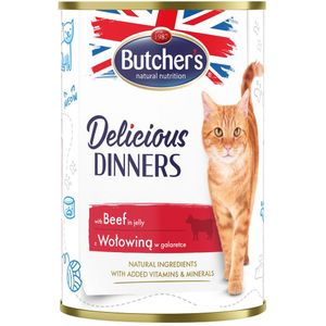24x 400g Butcher's Delicious Dinners kattenvoer met rund natvoer