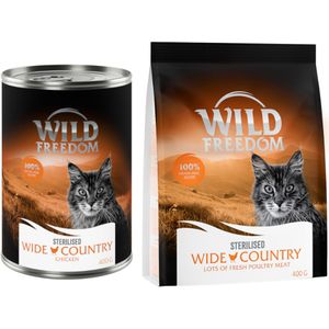 Wild Freedom 12 x 400 g Natvoer  400 g Sroogvoer voor een speciale prijs! - 12 x 400 g Sterilised Wide Country Kip puur  400 g Sterilised Wide Country Gevogelte