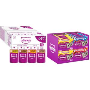 Jumbopack Whiskas Adult Maaltijdzakjes 96 x 85 g  Gratis gemengd pakket - Gevogelte selectie in gelei (96x85 g)  Gemengd pakket (3 smaken) (16x60 g)