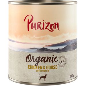 10  2 gratis! Purizon Adult 12 x 400 / 800 g  - Organic kip en gans met pompoen (12 x 800 g)