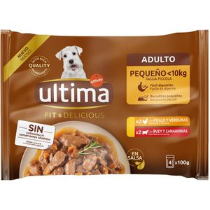 44x 100g Ultima Fit & Delicious Mini Dog Volwassen Kip & Rund hondenvoer nat