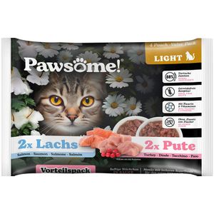 4x85g Pawsome Adult Light Kalkoen & Zalm natvoer voor katten