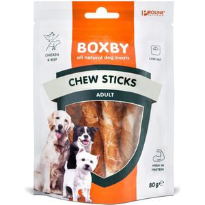 80g Chew Sticks met Kip Boxby Hondensnacks