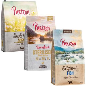 Gemengd Voordeelpakket Purizon 3 x 2,5 kg voor een probeer prijs! - Sterilised Adult Kip & Vis, Single Meat Kip, Sterilised Adult Vis