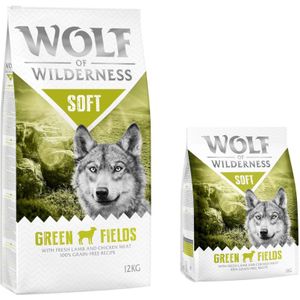 12 2kg Gratis! 14kg Green Fields Lam Soft & Strong Wolf of Wilderness Hondenvoer