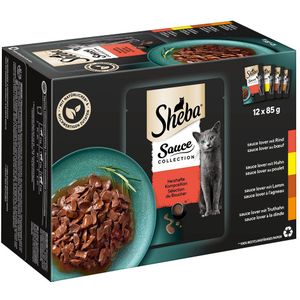 12 x 85 g Multipack Sheba maaltijdzakjes Selectie in Saus (Rund; Kip; Lam; Kalkoen)