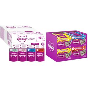 Jumbopack Whiskas Adult Maaltijdzakjes 96 x 85 g  Gratis gemengd pakket - Surf & Turf in Gelei (96x85 g)  Gemengd pakket (3 smaken) (16x60 g)